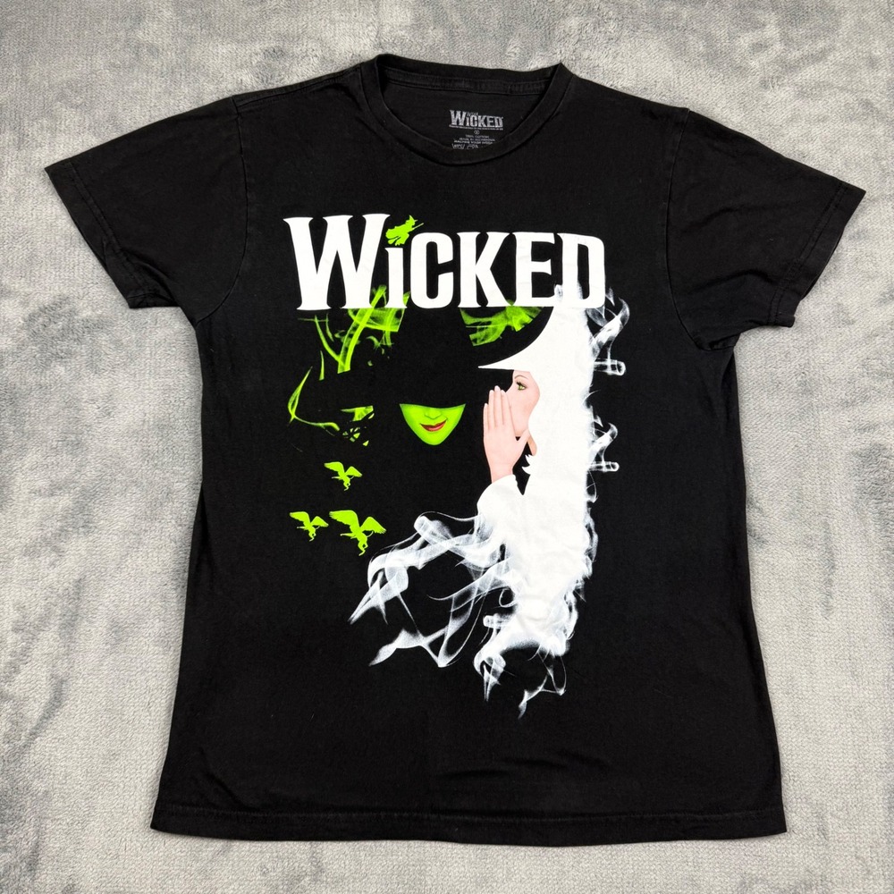 Wicked The Musical Broadway Graphic T-Shirt Black Small Elphaba Glinda Cotton